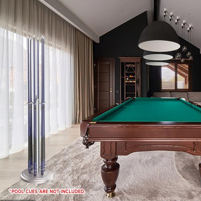 GSE Games & Sports Expert Stand-Style Metal Billiard Pool Cue Rack, Holds 6 Pool Cue Sticks (Several Colors Available) - color: Brushed Nickel