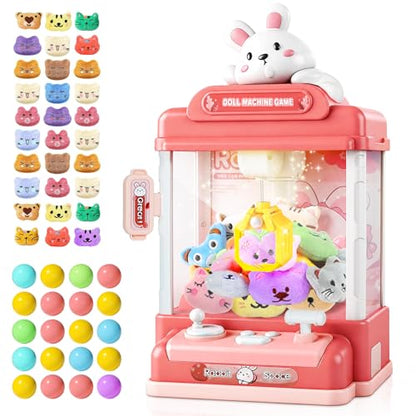 Large Claw Machine for Kids, Musical Electronic Arcade Game Console with Adjustable Sound, Christmas and Birthday Gift for Kids, Includes 30 Toys & & 20 Surprise Eggs - color: Pink