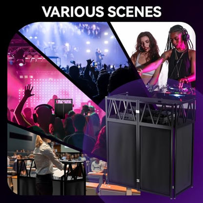 DJ Facade Booth Portable DJ Booth Table, Folding 2-Tier Workstation Table with Cable Management Holes, Adjustable Leveling Feet, Black & White Scrim Panels for Wedding Party Events(Upgrade) - size: Upgrade 40*20 Double layer