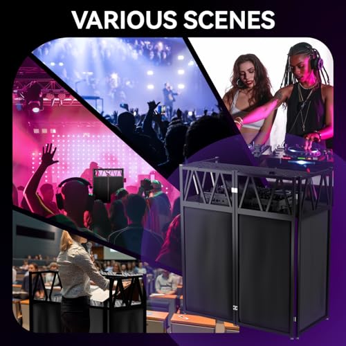 Portable DJ Booth T able,Foldable DJ Table Stand Portable with White & Black Scrim,Adjustable DJ Facade Booth Station Metal Frame D J Table with Cable Hole for Private Events, Clubs, Bars (50*25 XL) - size: 50*25
