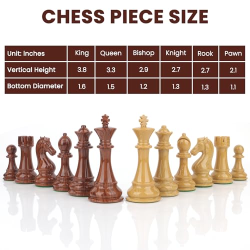 Large High Polymer Weighted Chess Pieces with 3.8'' King - 2 Extra Queens, Tournament Chess Set - Chess Pieces Only, Travel Chess Sets with Storage Bag for Family Board Game Gift