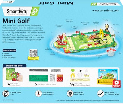 Smartivity DIY Mini Golf STEM Kit for Kids Ages 6-12 | Build Your Own 10-Hole Course with Mechanical Golfer | 3 Levels | Learn Angles, Momentum & Rack and Pinion | Birthday Gift for Boys & Girls - style: Mini Golf