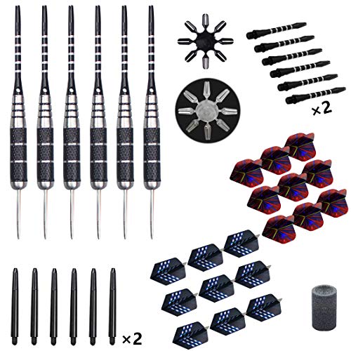 WINSDART Darts Metal Tip Set Professional Metal Darts for Dartboard Steel Tip Darts with Nonslip Iron Barrel Aluminum Dart Shafts,Extra Flights,Dart Sharpener,Gift Box - style: Cool Laser Darts Set