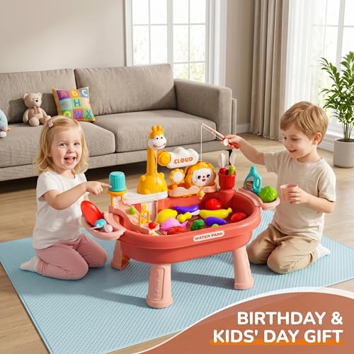 Toy Sink with Running Water Toddler Water Table Play Sink with Detachable Legs 180° Rotating Faucet Multi Play Modes - color: Style 1
