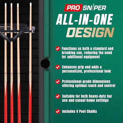 Prosniper Premium Pool Sticks Set of 4 | 58-Inch, 19-Oz Canadian Ashwood Pool Cue with Low-Deflection Shaft & 4 Extra Chalks | Pro-Grade Billiard Cue for Home & Bar Play - color: Red