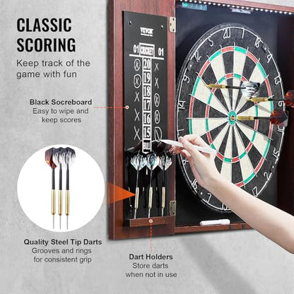 VEVOR Dart Board Cabinet Set, Multiple Styles Ready-to-Play Bundle Official Size, Steel Tip Dart Hideaway Cabinet, Features Easy Assembly, Complete with All Accessories, Perfect for Cricket Games - size: 43.3" x 21.3" x 4.3", style: Hideaway Style w/Light