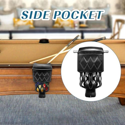Billiard Pool Table Pockets Heavy Duty PU Leather Billiard Pockets Set of 6，Including 4 Corner Pockets and 2 Side Pockets,Black