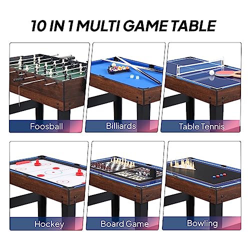 PEXMOR 10-in-1 Multi Game Set for Adults and Family, 48" Game Table with Hockey, Foosball, Pool, Ping Pong, Shuffleboard, Chess, Checkers, Bowling, Backgammon