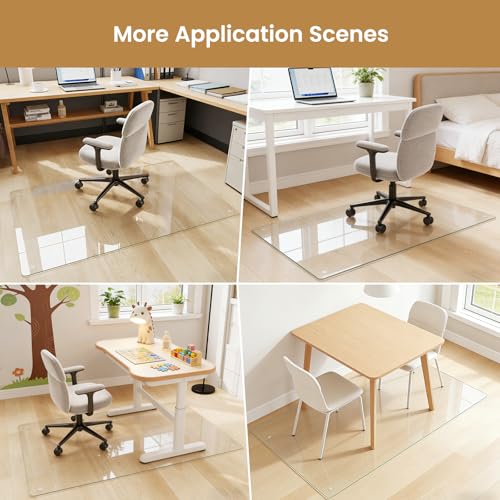 36"x46" Tempered Glass Chair mat for Carpet, Office Chair Mat with Round Corner, Desk Chair Mat for Carpet/Hardwood Floor/Rolling Chair-with 6 Anti-Slip Pads - size: 36x46