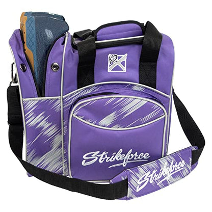 KR Strikeforce Flexx Single Tote Bowling Bag with Side Shoe Compartment, Front Accessory Compartment - color: Purple/Silver