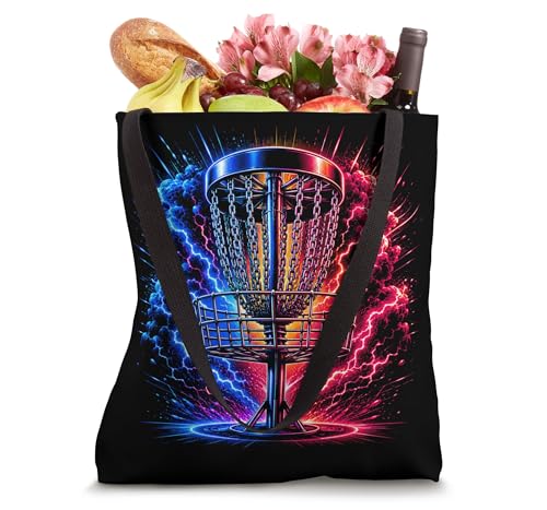 Disc Golf Basket Artwork Disc Golfer Chains Target Graphic Tote Bag