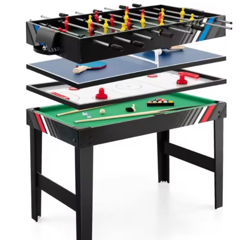 4-in-1 Recreational Game Table with Football Billiards Ice Hockey Table Tennis Wear Resist for Friends and Family Playing