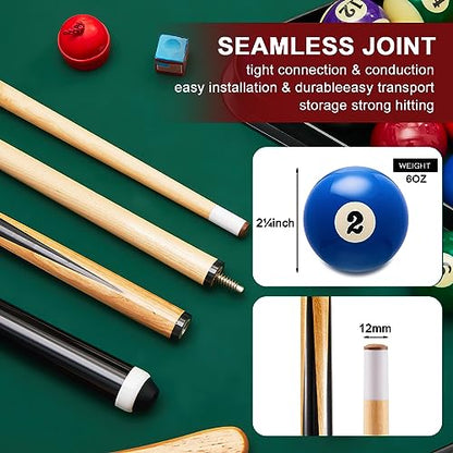 Jenaai 37 Pcs Pools Table Accessories Set Billiard Pool Balls with Triangle Diamond Ball Holder Cue Chalks Pools Cue Tip Pool Sticks Brush for Beginners, Billiards Hall, Family, Birthday Gift
