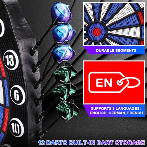 WIN.MAX Electronic Dart Board Soft Tip Dartboard Set LED Displays 3 Languages with 12 Darts 100 Tips Power Adapter - color: BLUE/WHITE