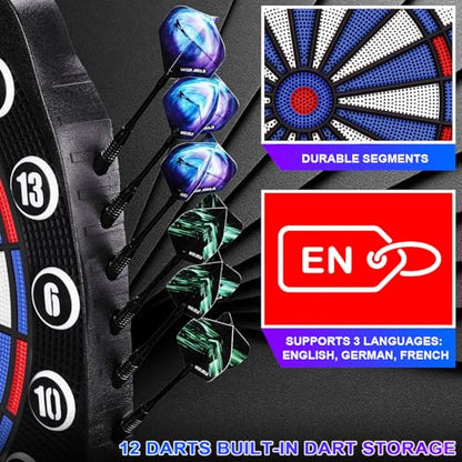 WIN.MAX Electronic Dart Board Soft Tip Dartboard Set LED Displays 3 Languages with 12 Darts 100 Tips Power Adapter - color: BLUE/WHITE