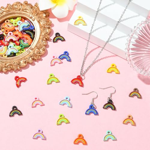 Stiesy Baking Paint Acrylic Rainbow Charms 50Pcs, Mixed Color Dainty Dangle Rainbow Charm Pendants for Jewelry Making, DIY Craft Supplies and Pride Accessories - color: Rainbow-50pcs