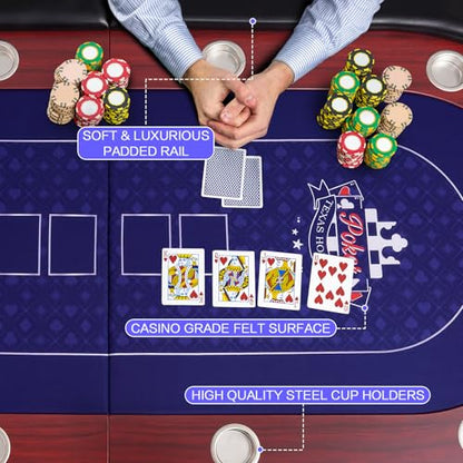 RAYKEEP 86" Large Foldable Poker Table, 10-Player Casino-Style Texas Holdem & Blackjack Game Table with Cup Holders, Padded Rails for Home Game Room, Family Nights, and Parties (Black) - color: 86"