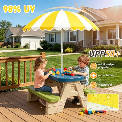 Water Table Umbrella, UV Protection Beach & Picnic Table Umbrella, Heavy Duty Portable Outdoor Shade for Sand Play, Camping, Garden & Backyard. - color: Yellow-Umbrella