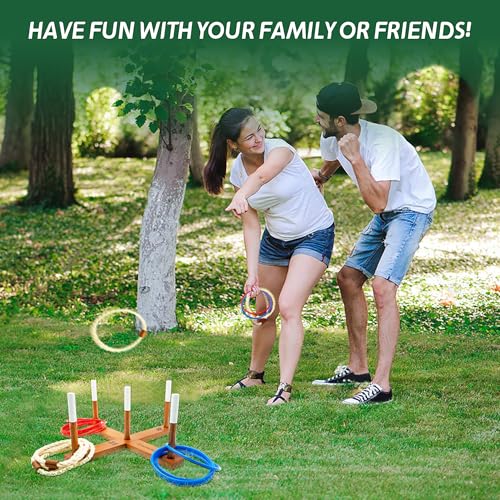 SunNordic Outdoor Ring Toss Game Set, Wooden Lawn Games with Carry Bag | Fun Beach Game for Kids, Adults ＆ Family, Backyard Party Activities, Yard Games - color: Yellow Brown