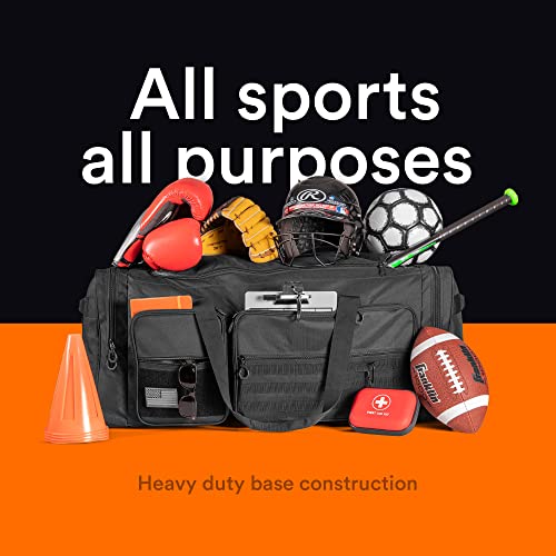 Fitdom 130L 36" Heavy Duty Extra Large Sports Gym Equipment Travel Duffle Bag W/Adjustable Shoulder Strap & 7 Compartments. Perfect for Soccer Baseball Basketball Hockey Football, Team Coaches & More - color: Black