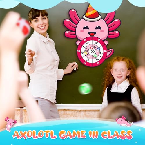 HyDren Axolotl Party Game 31x24 Dart Board with 12 Sticky Balls Axolotl Party Favors Birthday Decor Gift for Indoor Outdoor Game - style: Axolotl