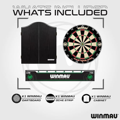 Winmau Masters Pro Dartboard - PDC Tournament Dart Board with High-Density Sisal & Ultra-Thin Wire System - Available as Board Set or Cabinet Set with Steel Tip Darts - style: Dartboard and Cabinet