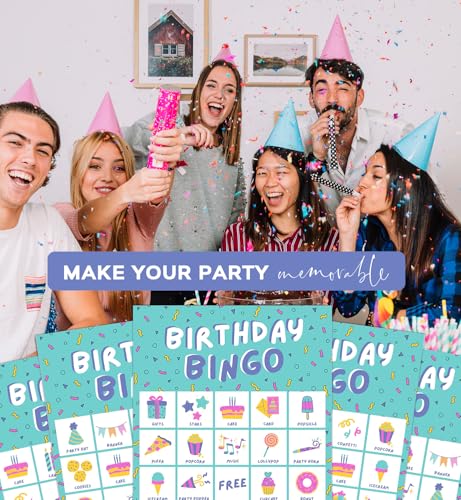 Markt Birthday Bingo Game for Kids Birthday Party Games, Kids Party Games Supplies - 23 Players - Blue - color: Blue