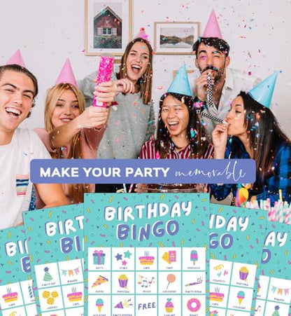 Markt Birthday Bingo Game for Kids Birthday Party Games, Kids Party Games Supplies - 23 Players - Blue - color: Blue