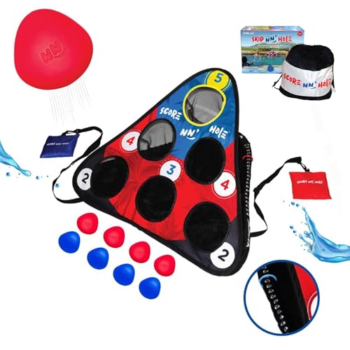 SKIP NN' HOLE Original Fun Stonne Skipping Meets Pool Cornhole Game Floating | for All Ages | Fun Swimming Pool Game for Adults and Family | Easy Setup, Durable, Portable Water and Lake Toy |