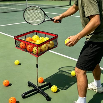 TNZMART Ping Pong Ball Pickleball Holder with Wheels, Height Adjustable Ping Pong Storage Cart, Portable Table Tennis Ball Collection Basket for Indoor Outdoor Training Practice