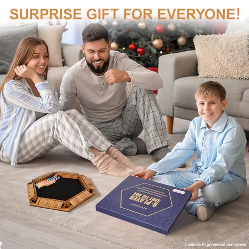 BIVOMON 1-6 Players Shut The Box Dice Game, Wooden Board Table Math Game for Kids Adult with 24 Dice, Close The Box Game for Family, Party, Christmas, Birthday