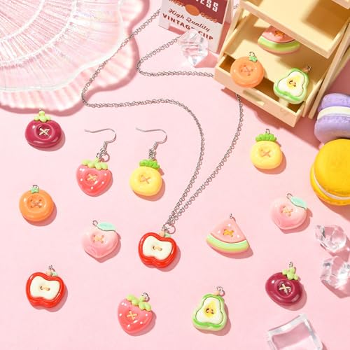 Stiesy Resin Fruit Charms 32Pcs, Imitation Button Pendants with Loop, Apple Strawberry Watermelon Pineapple Pear Peach Shape Charms for Jewelry Making, DIY Craft Supplies and Keychain Making - color: Fruit-8 Styles-32pcs