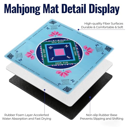 American Mahjong Mat Set,33 x 33 Inch Non-Slip Waterproof Silent Game Mat | Comes with 4 Rule Cards,4 Dice & 1 Carry Bag,Portable for Poker,Dominoes,Perfect for Camping,Summer Party and Holiday Gifts - color: Green