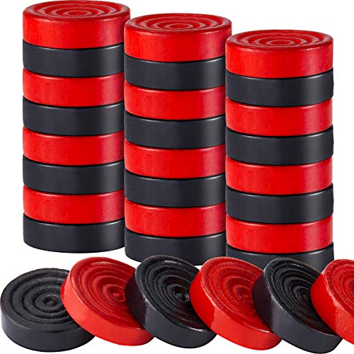 24 Pieces Wooden Checkers Pieces 1.06 Inch Checkers Board Game Pieces Stackable Ridge in Drawstring Storage Pouch, Red and Black