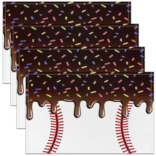 Castle Fairy Ice Cream Drip Kids Placemats Set of 4,Dessert Macaron Love Trendy Table Place Mats,Ball Sport Games Kitchen Decor,Brown White Placemat Kitchen Table Decoration 12"x18" - color: Brown White