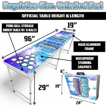 8-Foot Regulation Length Folding Table w/Optional Cup Holes, LED Lights, Custom Graphic (Choose Your Model) - color: Custom, style: w/ Cup Holes