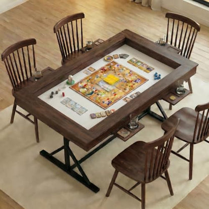 ARTETHYS Board Game Table with Mat & Removable Top Panels for 4-6 Players | 62"x38" Convertible Dining to Gaming Table,Big Card Table with 6 Cup Holders & Hobby Tray for Poker,Family Gatherings