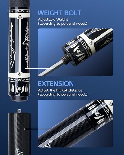 KONLLEN Maple Pool Cue Stick for Adults - Features Low Deflection Shaft, Titanium Alloy 3/8x8 Joint, and 12mm Tip - color: K-05-set