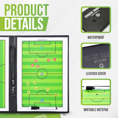 ZPU Dry Erase Coaching Board, Magnetic Coaches Clipboards, Portable Foldable Tactics Board with Dry Erase Marker Pen and Magnets – Basketball, Football, Soccer, Hockey - style: Soccer