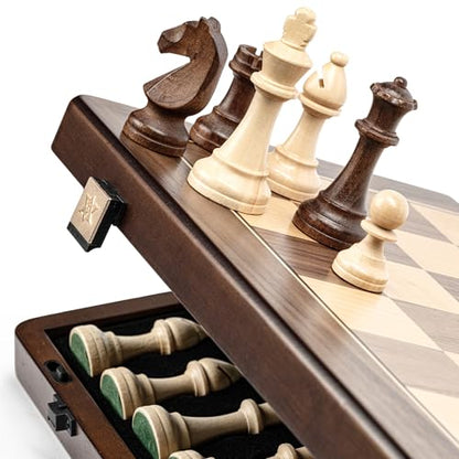 A&A 15" Magnetic Wooden Chess Set, Handmade 3" King Height Unique Chess Pieces with 2 Extra Queens, Tournament Portable Travel Chess Game Set for Adults Kids