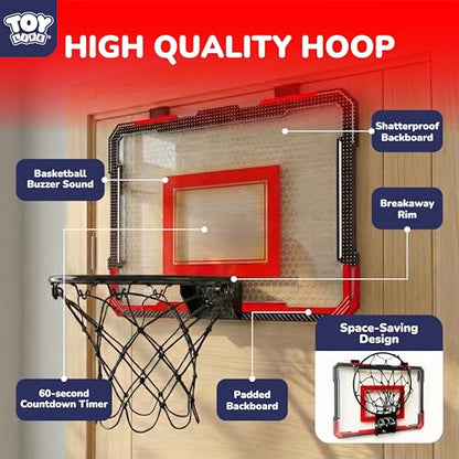 TOY Life Basketball Hoop Over The Door Basketball Hoop Room Office Mini Hoop Basketballs Hoop Indoor Kids Teens Adults Basketball Toy Basketball Goal with 4 Balls - color: Black-Classic
