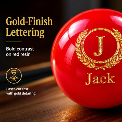 Custom Personalized Pool Ball Laser Engraved Billiard Ball Gift 2.25 Inch Standard Size Polyester Resin Desk Display Optional Ball Stand Add-On White - color: Red / Gold Lettering