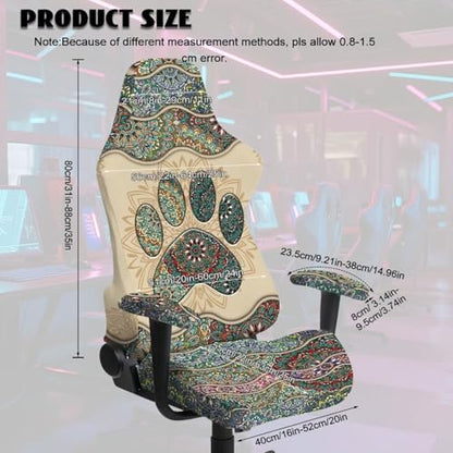 Suobstales Boho Paw Print Gaming Chair Cover with Armrest Covers 4 Pieces Stretch Racing Computer Chair Slipcover Set for Reclining Racing Gaming Chair - color: Boho Paw