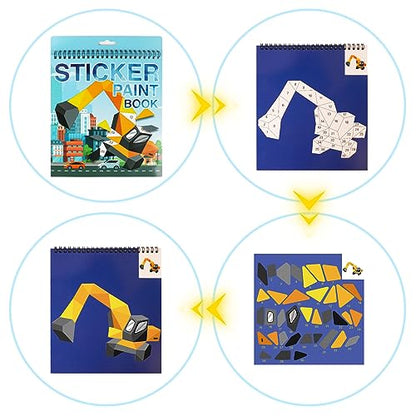 Vehicle Paint by Sticker Book Crafts for Kids Ages 4-8 Sticker by Number Boys and Girls Birthday Gifts Party Favor, Travel Toys Car Stickers for Toddler Learning - style: Vehicle