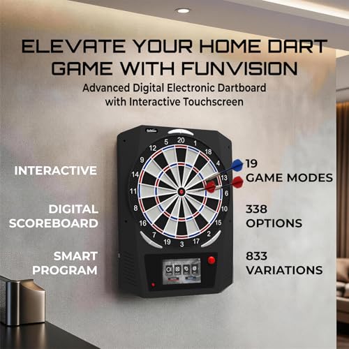 FunVision Electronic Dart Board with 7" Smart Touchscreen, Soft Tip Dartboard Set 19 Games and 883 Variations for 8 Players- Cyber Player AI & Practice Modes