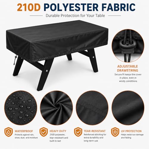 Foosball Table Cover, Heavy Duty Waterproof Outdoor Soccer Table Cover, Dustproof Game Table Protector for Indoor Outdoor Foosball Tables, 63" L x 45" W x 19" H, Black