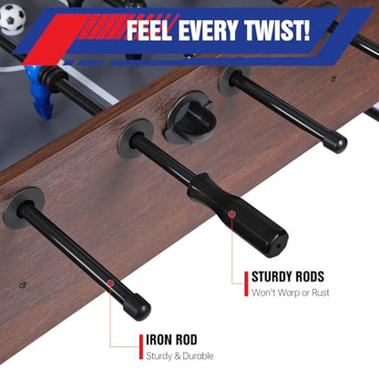 54 Inch Large Size Foosball Table for Adults, Competition Full Size Soccer Game Table with 2 Balls, Football Table Game Room