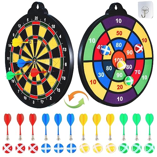 2IN1 Double-Sided Magnetic Dart Board for Kids and Adult.with 12 Magnetic Dart+12Sticky Balls,Safe Dart Game Set for 3-12 Year Old,Fun Family Game Friends Gifts