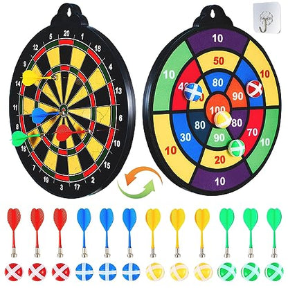 2IN1 Double-Sided Magnetic Dart Board for Kids and Adult.with 12 Magnetic Dart+12Sticky Balls,Safe Dart Game Set for 3-12 Year Old,Fun Family Game Friends Gifts