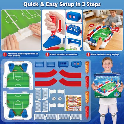 Soccer Board Game for Kids, Mini Football Tabletop Game Toy Interactive Pinball Soccer Toy with Score Counter & Dual Flipper, Indoor Family Tabletop Game, Birthday for Boys Girls Ages 6-12